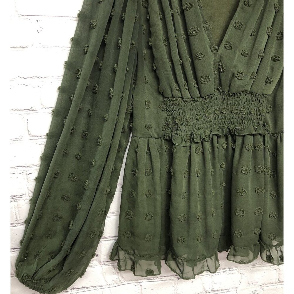 Umgee Green Swiss Dot Layered Sheer Forest Fairy Babydoll Flowy Top Sz S